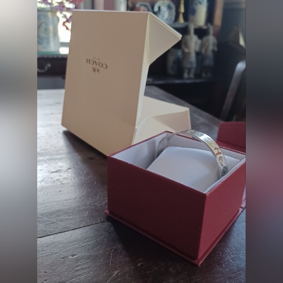 Coach vintage stamped fun multicolor enamel silver thick bangle bracelet & box - Picture 8 of 15